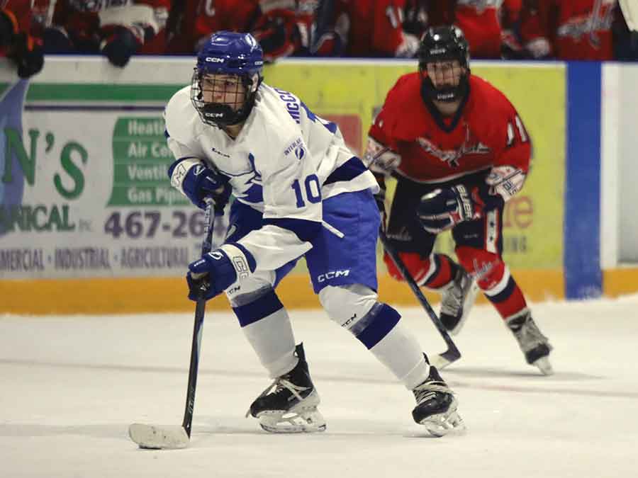 Interlake Lightning forward Bentley McCorrister of Peguis carries the puck through the neutral zone during U15 AAA Manitoba league action against the Central Plains Capitals on Nov. 21