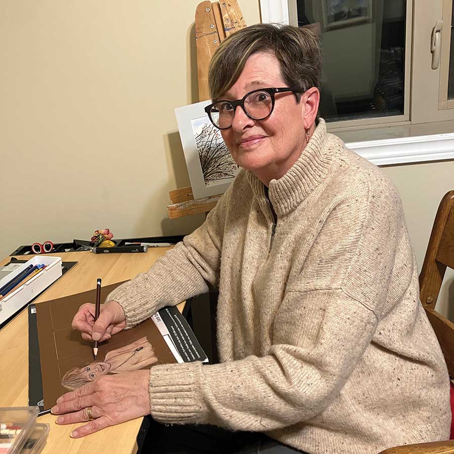 Debbie Lockhart-Stewart works on a drawing of past, present and future images of her son. Stonewall Art Group’s new Heritage Art Centre Display unveils Dec. 1. Twenty artists created artworks around the themes of Down on the Farm; Past, Present and Future; or Artist’s Choice. Pictured are paintings by David Mackinder and Lockhart-Stewart