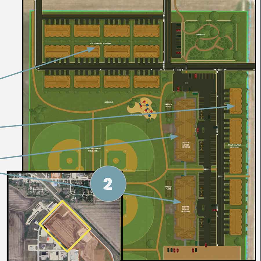Plans for the Railway site feature two seniors’ buildings, 17 five-plexes and close proximity to Warren’s arena, ball diamonds and future community centre amenities