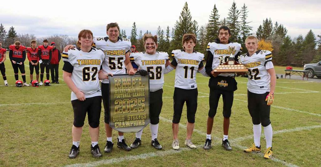 Graduating grade 12 players, left to right, Teagan Peterson, Jake Rogoski, Jessie Batenchuk, Dylan Maclean, Jamie Dandeneau, Jakob Samborski, AJ Nadon, Tyler Yourchenko and Cooper Ponton