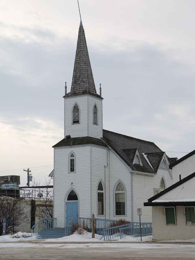 The Gimli Unitarian church on Second Avenue. In addition to church services, the church is used by the A-Spire Players theatrical troupe and as a film-screening venue by the Gimli International Film Festival