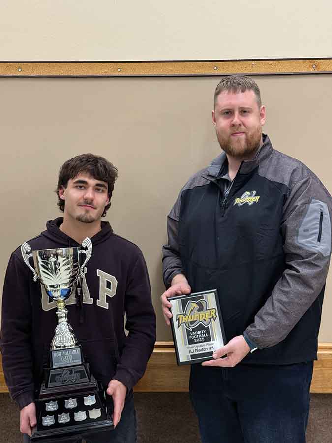 Winnipeg Beach’s AJ Nadon was the recipient of the Thunder’s Most Valuable Player Award. The senior running back was one of eight award winners