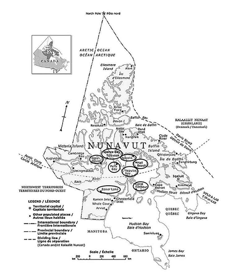 A map showing the remote northern sites Parent serviced during his years as a Transport Canada technician