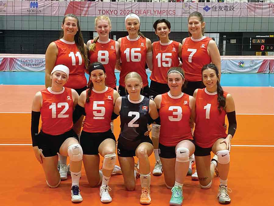 Members of Canada’s national women’s Deaflympics volleyball team gather ahead of competition in Tokyo, where Selkirk’s Annika Goodbrandson (back row, centre) joins the roster as the lone Manitoban. The 2025 Games mark Goodbrandson’s first international appearance in volleyball and the 100th anniversary of the Deaflympics
