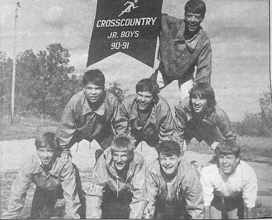 Junior Boys – First Place Top row, left to right: Cam Wiebe; middle row, left to right: Jared McKetiak, Glen Hansen, Grant Kennedy; front row: Boe Leslie, Steve DeWitt, Gord Montgomery, Dale Giesbrecht. Missing: Coaches Marsh Kennedy and Lyle Myers, and Trainer Bill McLetiak.