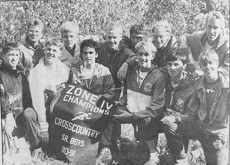 Senior Boys – First Place Front row, left to right: Kevin Jeanson, Joe Voth, Vance Pockett, Rob Park, Garth Kennedy, Ennis Jones; back row: Darcy Kuhl, Christina Abrams, Terry Janzen, Peter Unger, Troy Turner, Shaun Veldman. Missing: Coaches Marsh Kennedy and Lyle Myers, and Trainer Bill McLetiak.