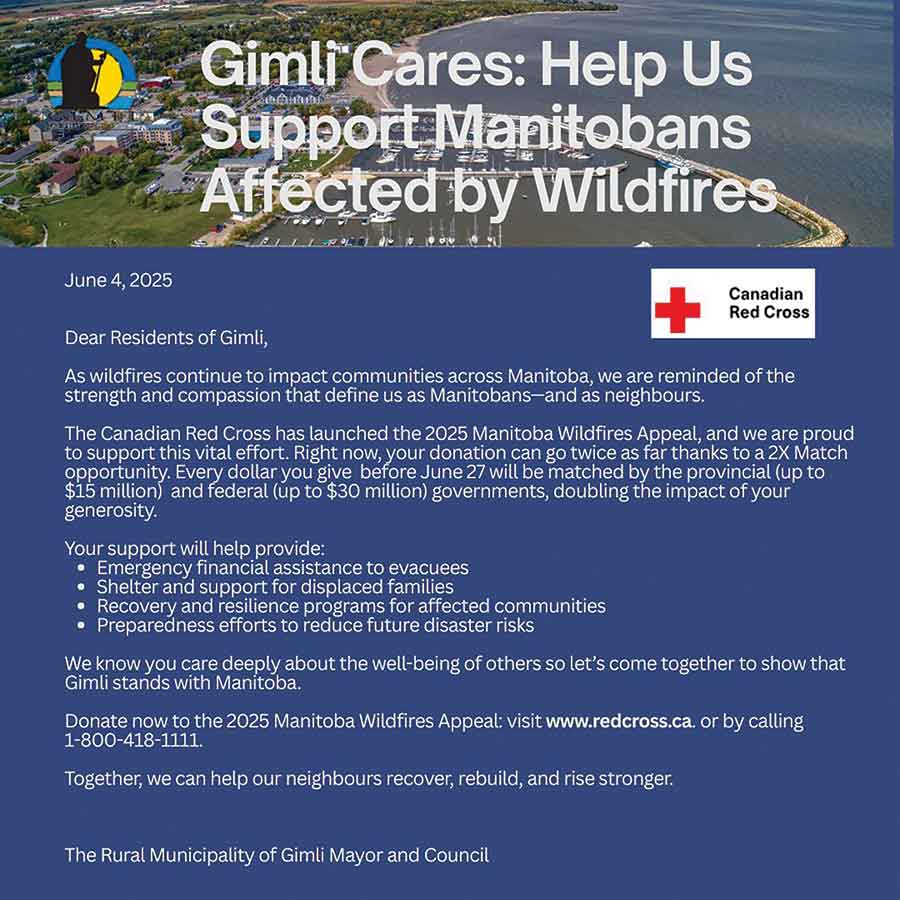 The RM of Gimli’s mayor and council are encouraging residents to support the Red Cross’s fundraiser for wildfire evacuees