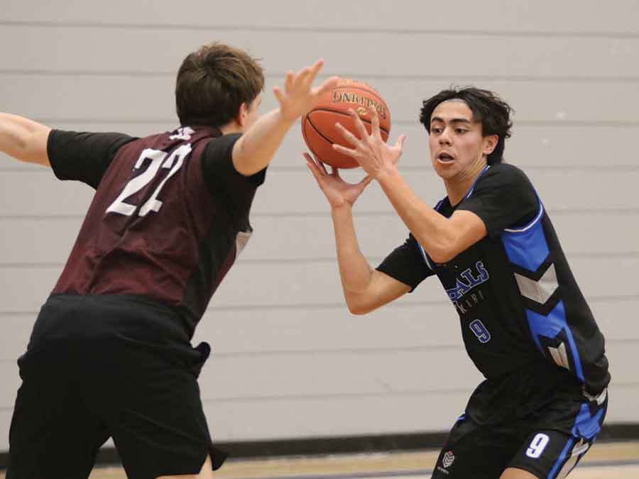 Selkirk Royals’ Carson Salmon looks to make a move up the court