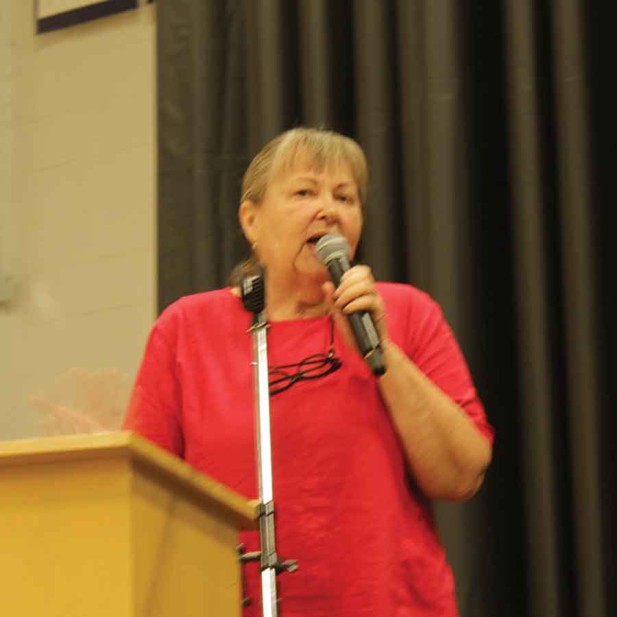 Mrs. Jean Gurr shared some words of wisdom with the class of 2025 on behalf of the Prairie Rose School Division Board of Trustees