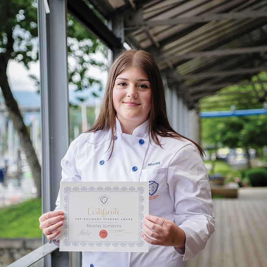 Brooke Lupyrypa of Stonewall holds her Top Student certificate from the Pacific Institute of Culinary Arts in Vancouver, where she recently completed the school’s intensive culinary program
