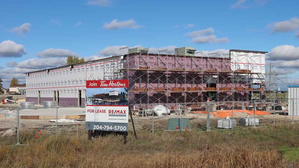 Work progresses on the 8,000-square-foot Quarry View Plaza in Stony Mountain, which will feature an Esso gas bar, convenience store and Tim Hortons, along with three more commercial units for lease