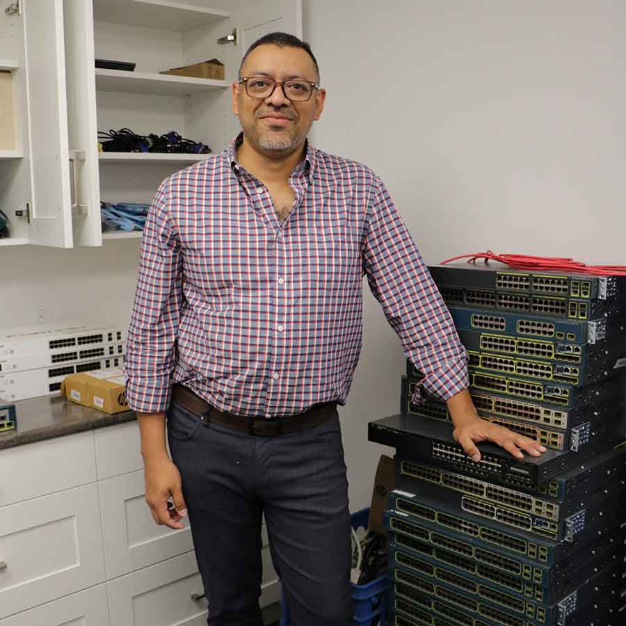 Instructor Victor Chavez with some of the high-tech equipment students will be well-acquainted with by the end of the program