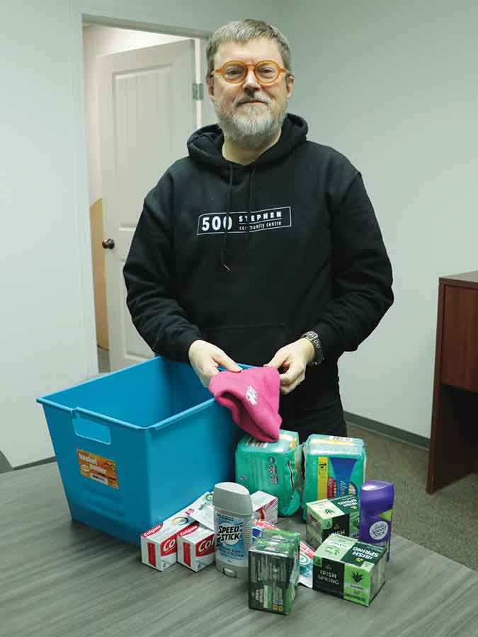 Kevin Driedger at 500 Stephen Community Centre with some of the items they’ve had donated to their new Community Free Store