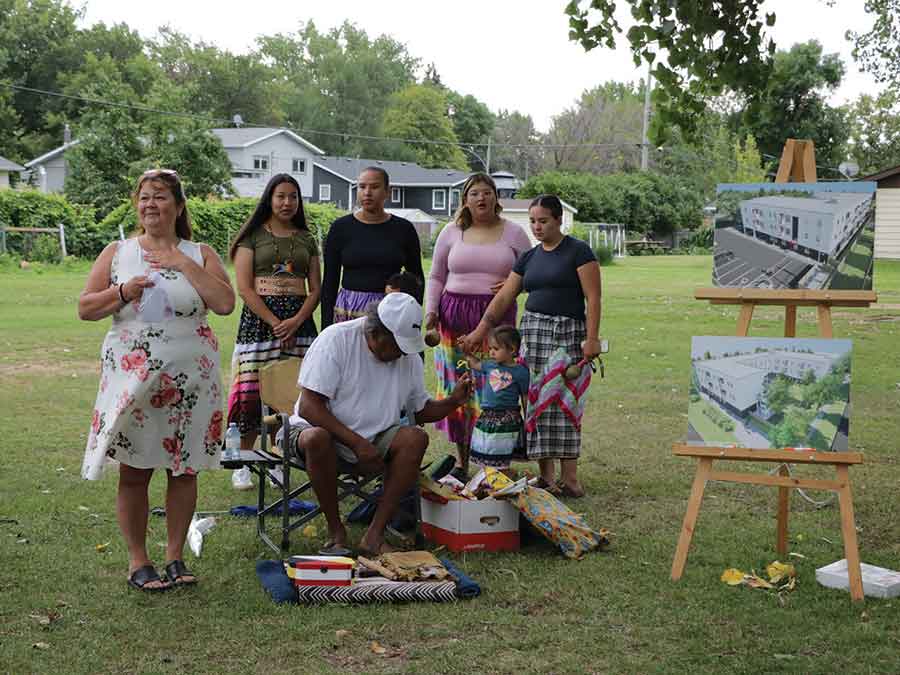 Monday was an emotional day for Genesis House executive director Ang Braun (far left) as the women’s shelter officially kicked off work on the site that will become its new transitional housing complex with an Indigenous land blessing. This project has been a dream at the women’s shelter for decades, Braun shared
