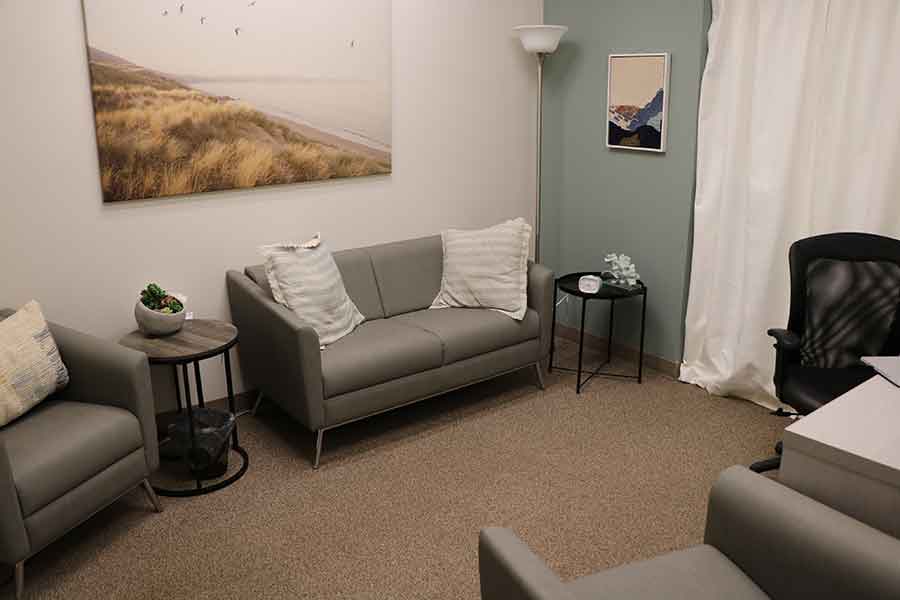 One of the welcoming counselling spaces at the Recovery of Hope offices, located in the ALG Professional Centre in downtown Winkler
