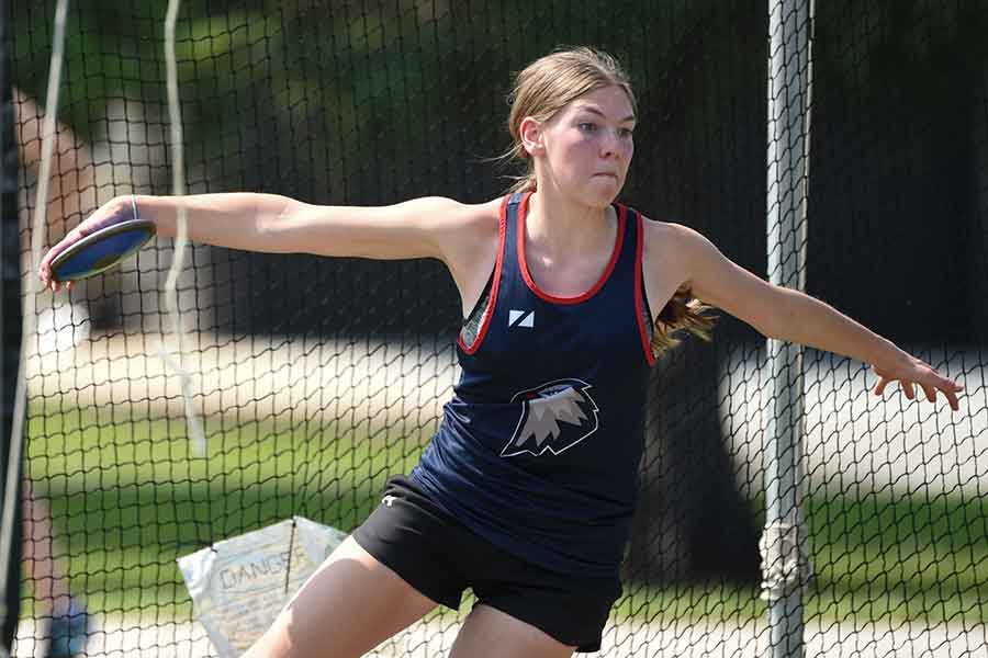 Northlands Parkway Collegiate’s Taya Wall in the girls varsity discus event