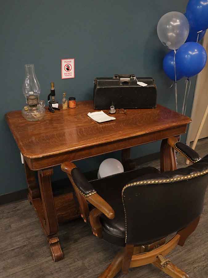 Dr. C.W. Wiebe’s office chair, desk, medical bag, and prescription pad were on display at the clinic that bears his name last week