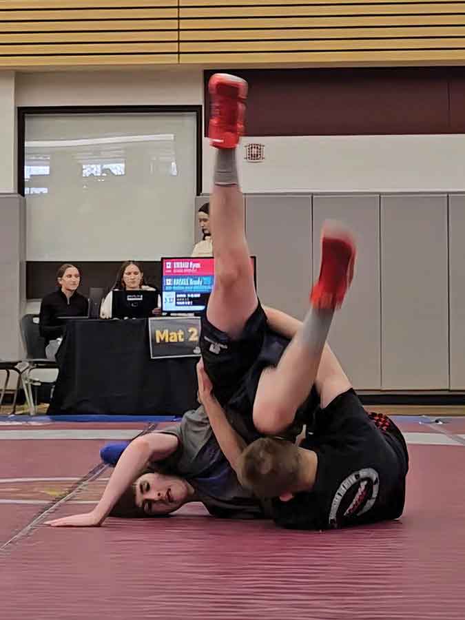Brady Hasell competes during a previous wrestling tournament in Carman. The 13-year-old is among local athletes set to take part in an open wrestling tournament returning to Carman Collegiate on Feb. 7, drawing competitors from across Manitoba