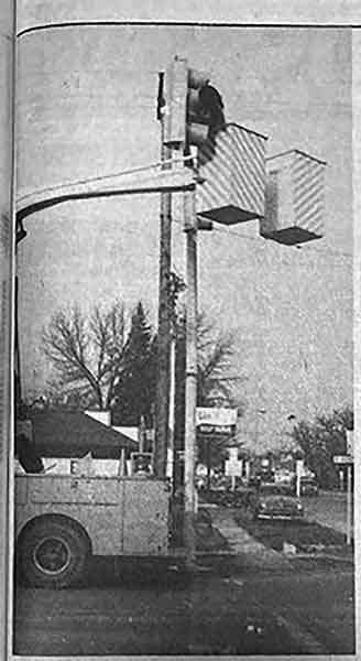 The corner of Highways 3 and 13 in Carman received traffic lights in 1981, prompting changes to local parking and pedestrian habits