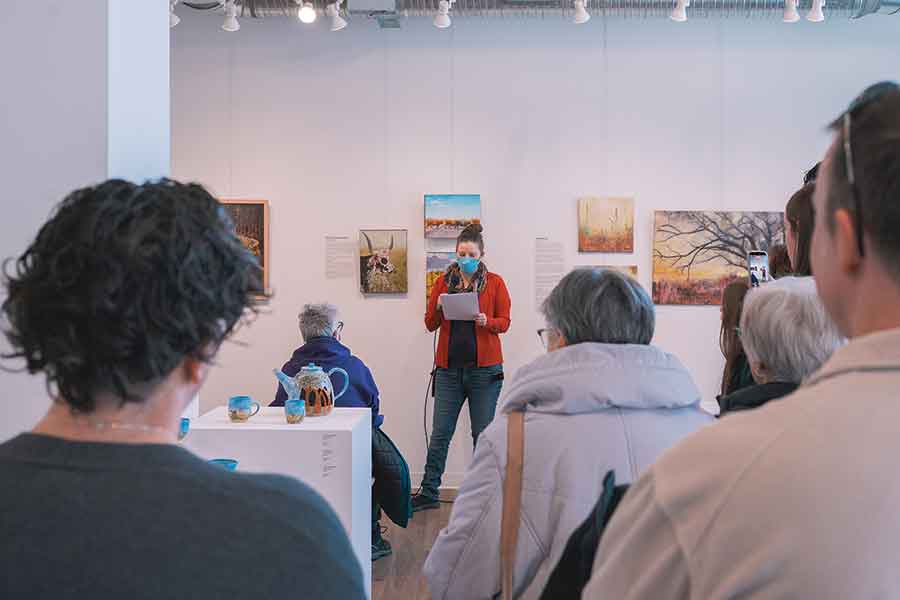 Jordan Miller presenting at the Nine Perspectives art exhinition
