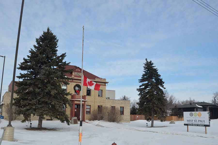 The flag at the RM of West St. Paul office at half-mast