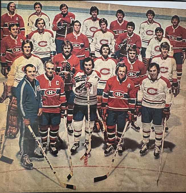 Montreal Canadiens’ Chuck Lefley, second row, second from left, celebrated a Stanley Cup victory during the early 1970s
