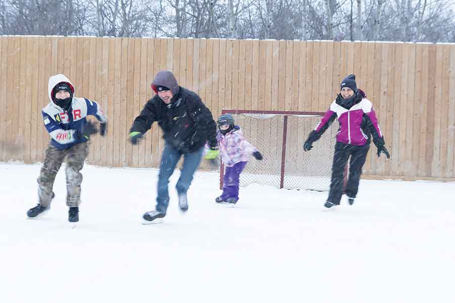 Connor deLaroque, Jesse Oatway, Ella Oatway and Angela Oatway took part in a friendly yet competitive skating race