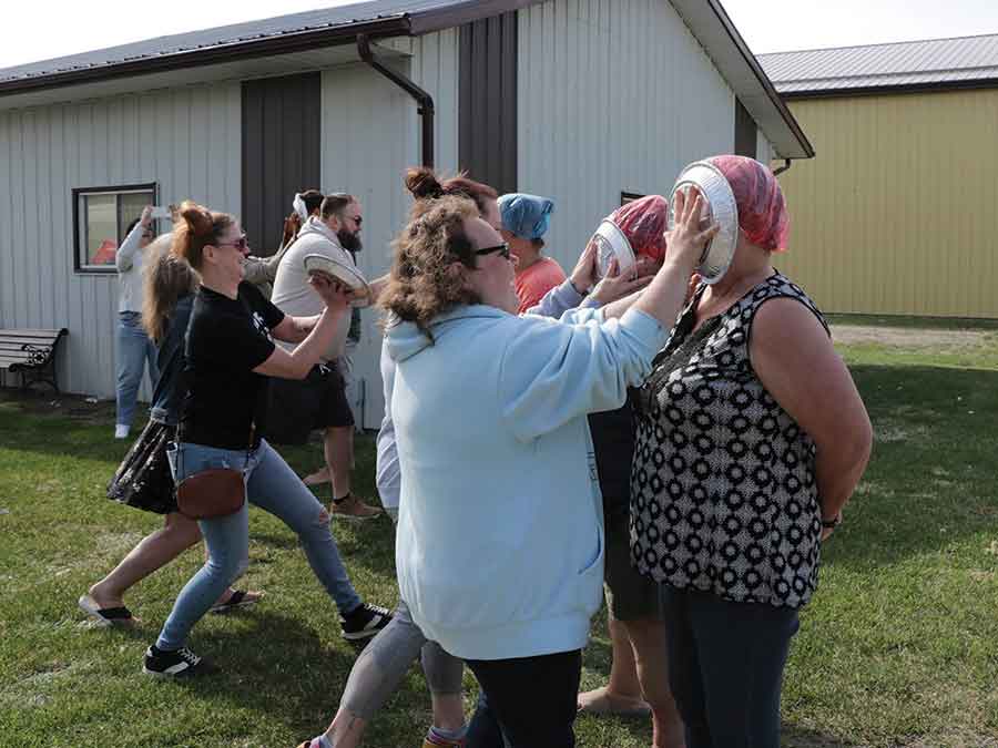 Gateway Resources staff got the chance to hit their managers with a chocolate cream pie last week as a reward for raising $700 for Big Brothers Big Sisters of the Pembina Valley