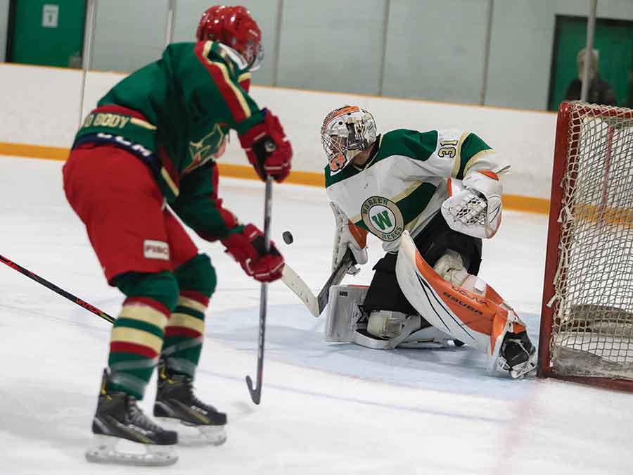 Mercs goaltender Travis Bosch turns aside one of his 37 saves to backstop Warren to a 2-1 victory and force a deciding Game 5 in the South Eastern Manitoba Hockey League playoff series
