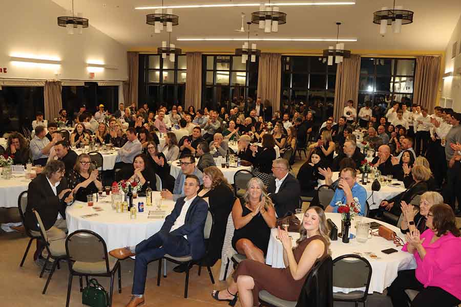 Players, alumni and community supporters fill the Quarry Park Heritage Arts Centre during the Stonewall Jets’ annual fundraising gala and awards banquet Saturday evening