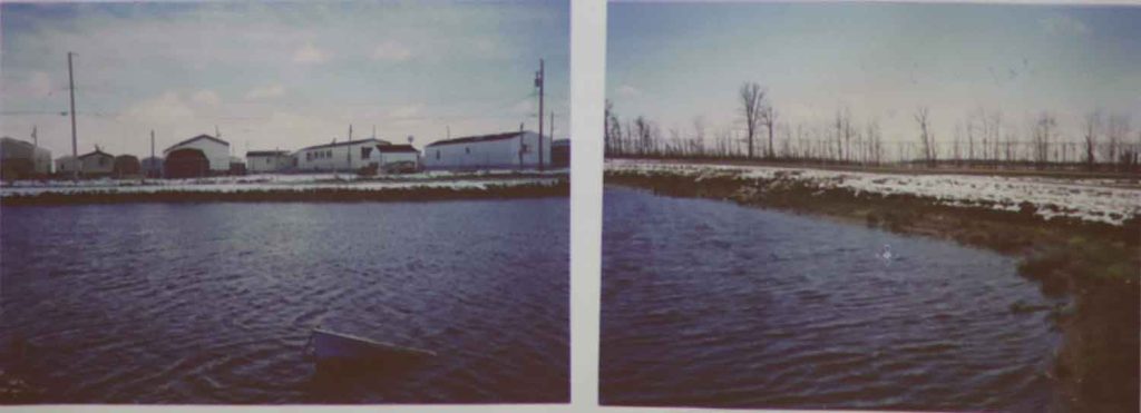Photos provided by Lisa Grayson show a pond near the Stonewall Trailer Court before and after a 1990 quarry blast, which she says led to a sudden drop in water levels and lasting changes to the site