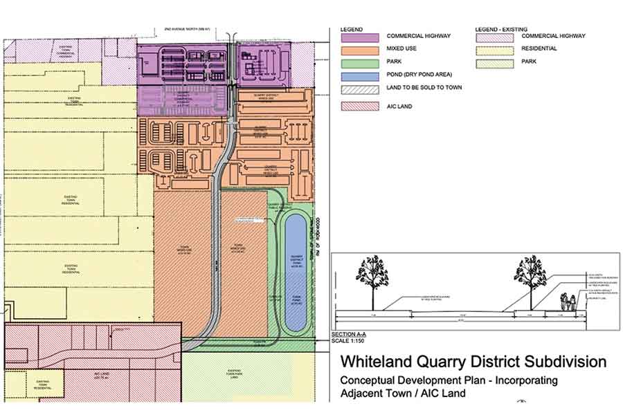 This conceptual drawing shows Whiteland’s Quarry District, as well as the planned aging-in-place land