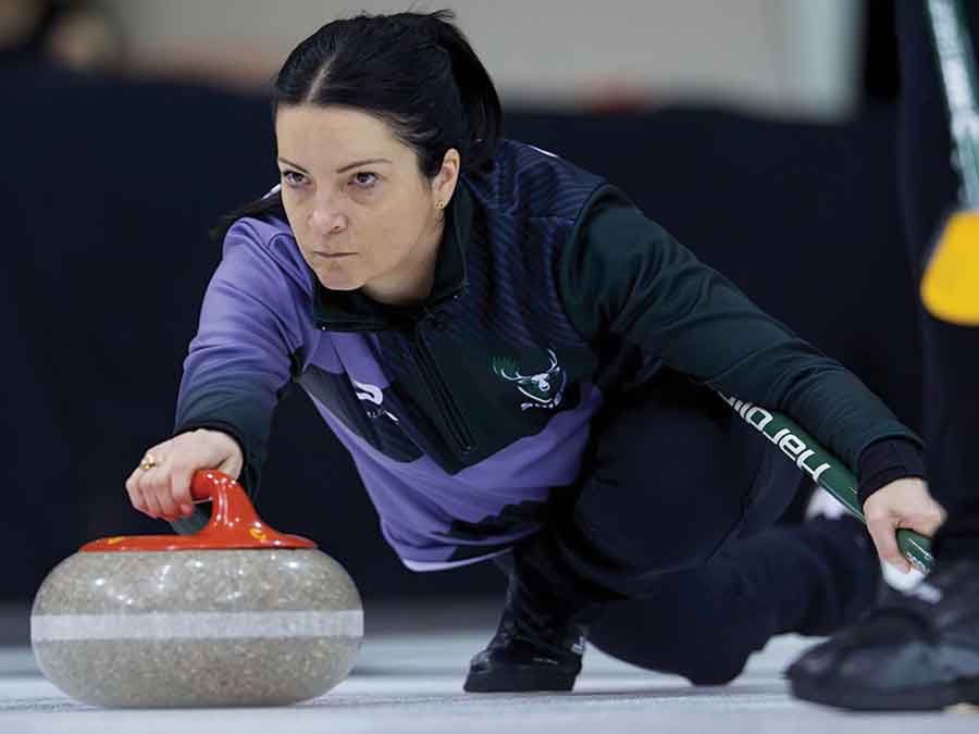 Kerri Einarson delivers a shot during Rock League action in Toronto, where she helped Shield Curling Club capture the inaugural professional championship