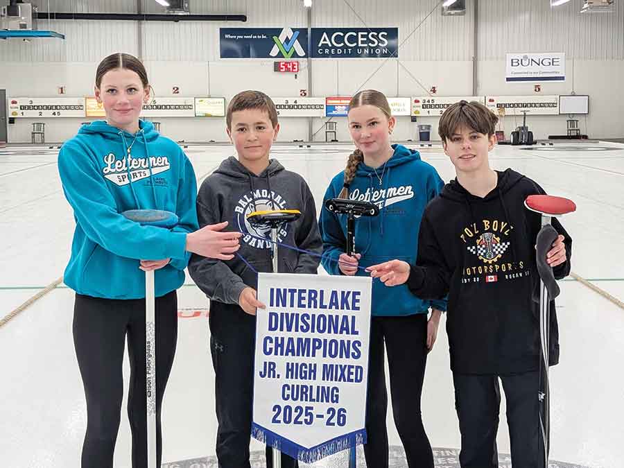 The Balmoral mixed team — Adree Williams (lead), Chase Schaeffer (second), Emily Spruyt (third) and Kolby Pozernick (skip)