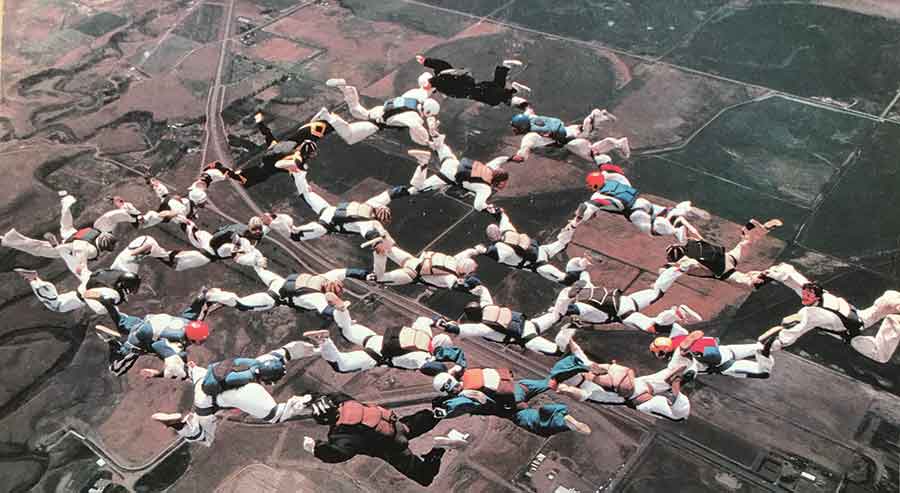 A 25-person diamond formation taken over Medicine Hat, Alta. in 1981. Smith is on the end o f the far left