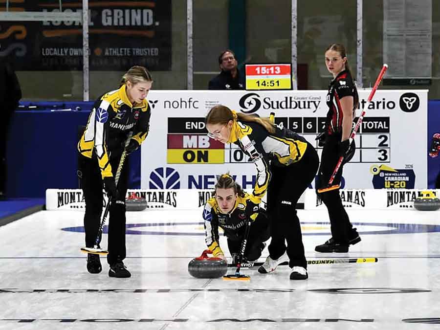 Shaela Hayward delivers a stone during action at the 2026 New Holland Canadian Under-20 Curling Championships in Sudbury, Ont., where Team Manitoba went on to capture the silver medal