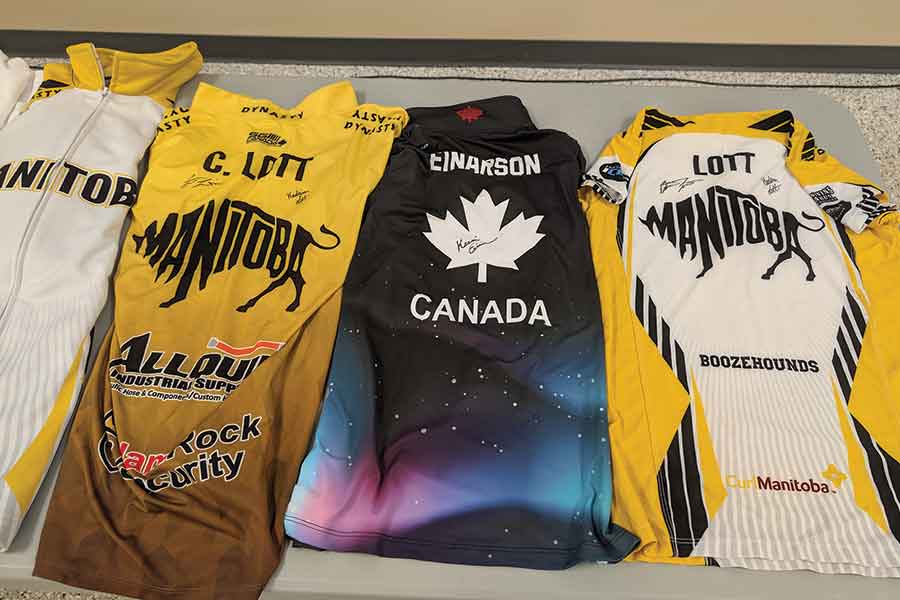 Multiple jerseys signed and donated by Kadriana Lott, Colton Lott and Kerri Einarson were among the prizes awarded at Gimli U18 Curling’s Junior Funspiel