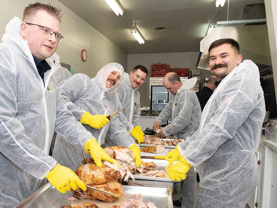 Firefighters carved 24 turkeys for dinner