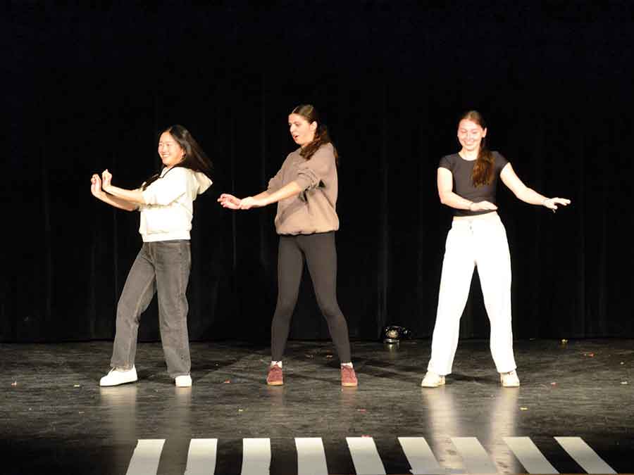 Students practising their moves for the fashion show