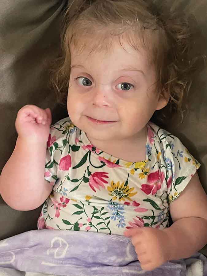 Three-year-old Nellie lives with Xia-Gibbs Syndrome, a rare genetic condition impacting approximately 390 people worldwide