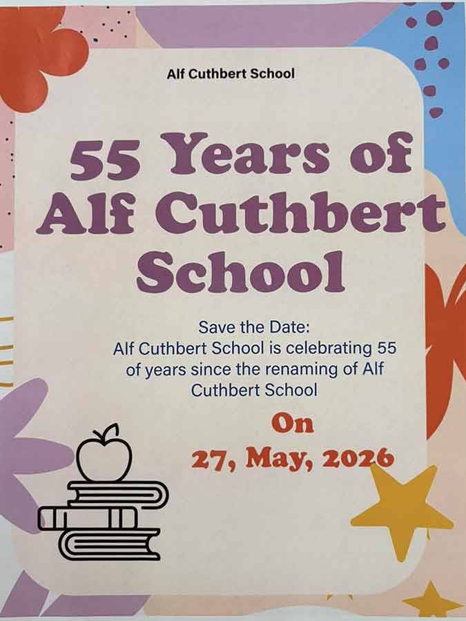 Alf Cuthbert School will celebrate its 55th anniversary May 27 with tours, a special program, a light lunch and a photo presentation. Past students, staff, families and community members are invited to attend
