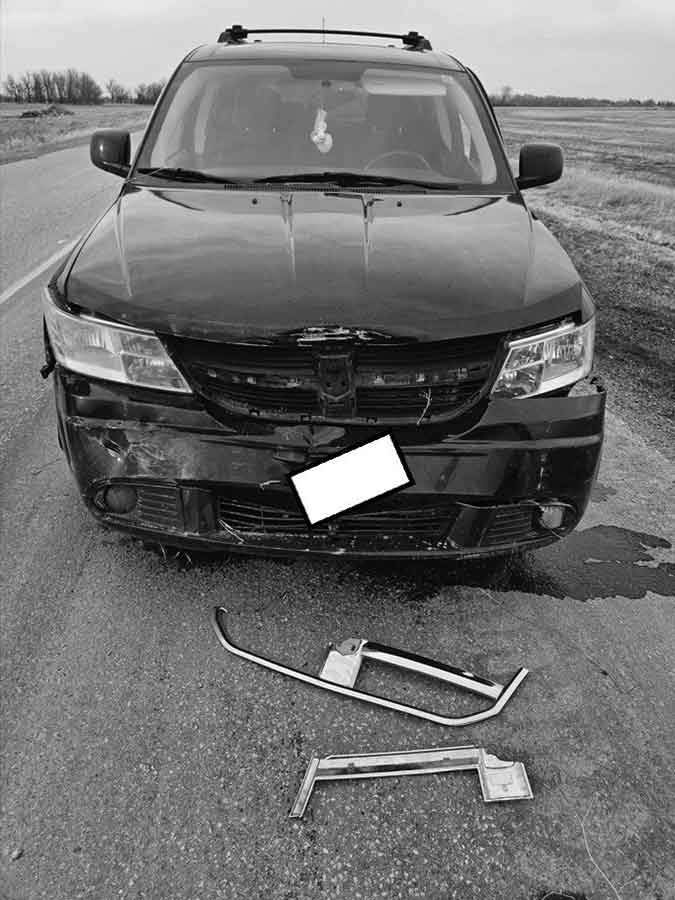 The suspect’s vehicle and two police cruisers were damaged at the conclusion of a pursuit through the streets of Morden April 22