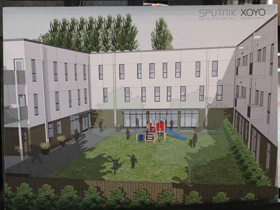 Work on Clearwater Place, Genesis House’s new transitional housing complex in Winkler, is moving along nicely, the agency shared with supporters last week. Right: A look at what the completed complex will look like when it opens next year