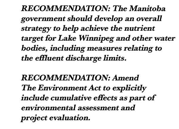 Two of 15 recommendations from the CEC’s report titled “Clean Environment Commission Report on the Harbour Colony Wastewater Lagoon Project.”