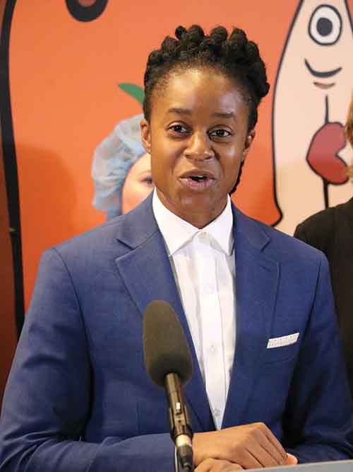 Manitoba Health Minister Uzoma Asagwara speaking at a news conference at the Selkirk Regional Health Centre on July 19