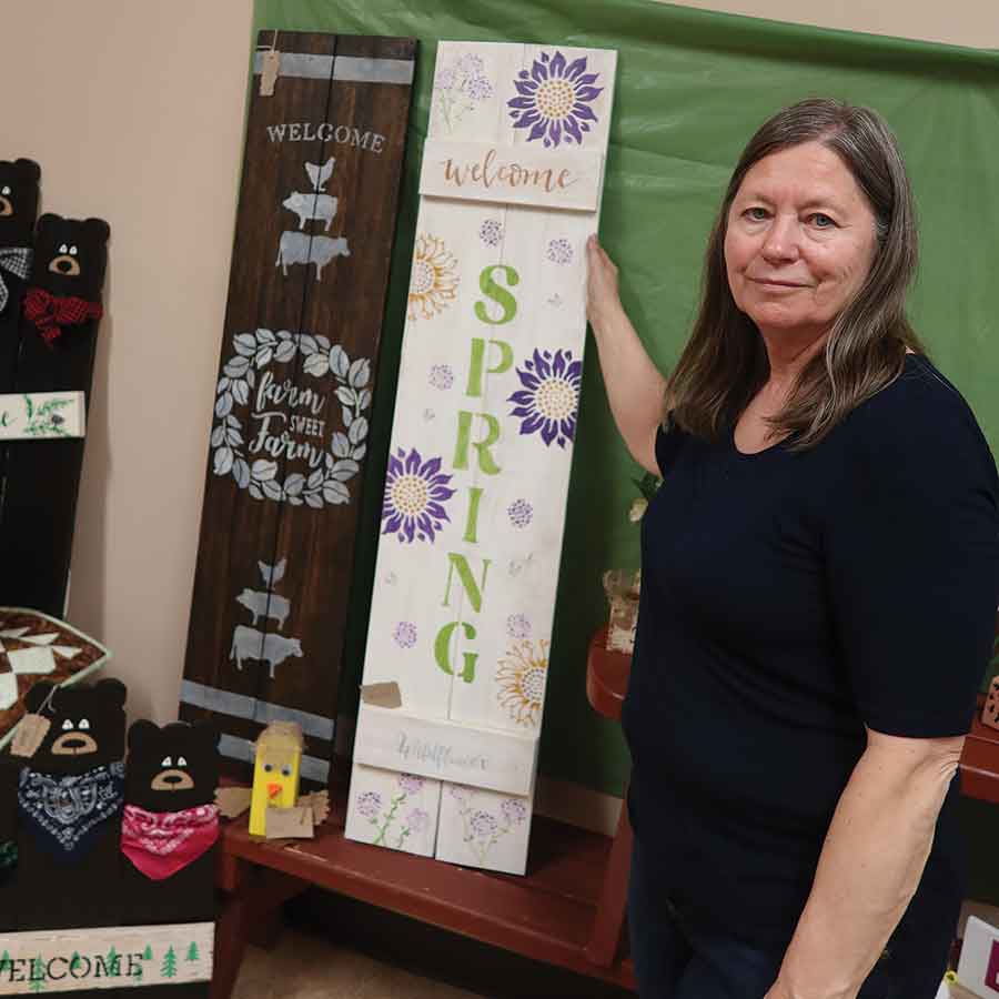 Handcrafted wooden signs, porch leaners, birdhouses, houseplants and other creations made by Riverdale Place Workshop participants are displayed in the new “R” Store. The store promotes Riverdale’s commitment to recycling, reusing and reducing waste while showcasing the skills and creativity of its participants