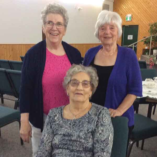 Founding members of the Roseisle Friendship Club gathered during the organization’s 55th anniversary tea held June 12 at the Roseisle Evangelical Mennonite Church. Pictured are Shirley Snider and Shirley Harder (standing) and Darlene Smith (seated), three of the women who helped establish the club in 1971