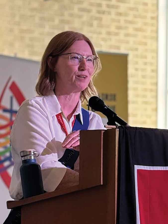 Rev. Dr. Kimberly Heath, moderator of the United Church of Canada, addresses delegates